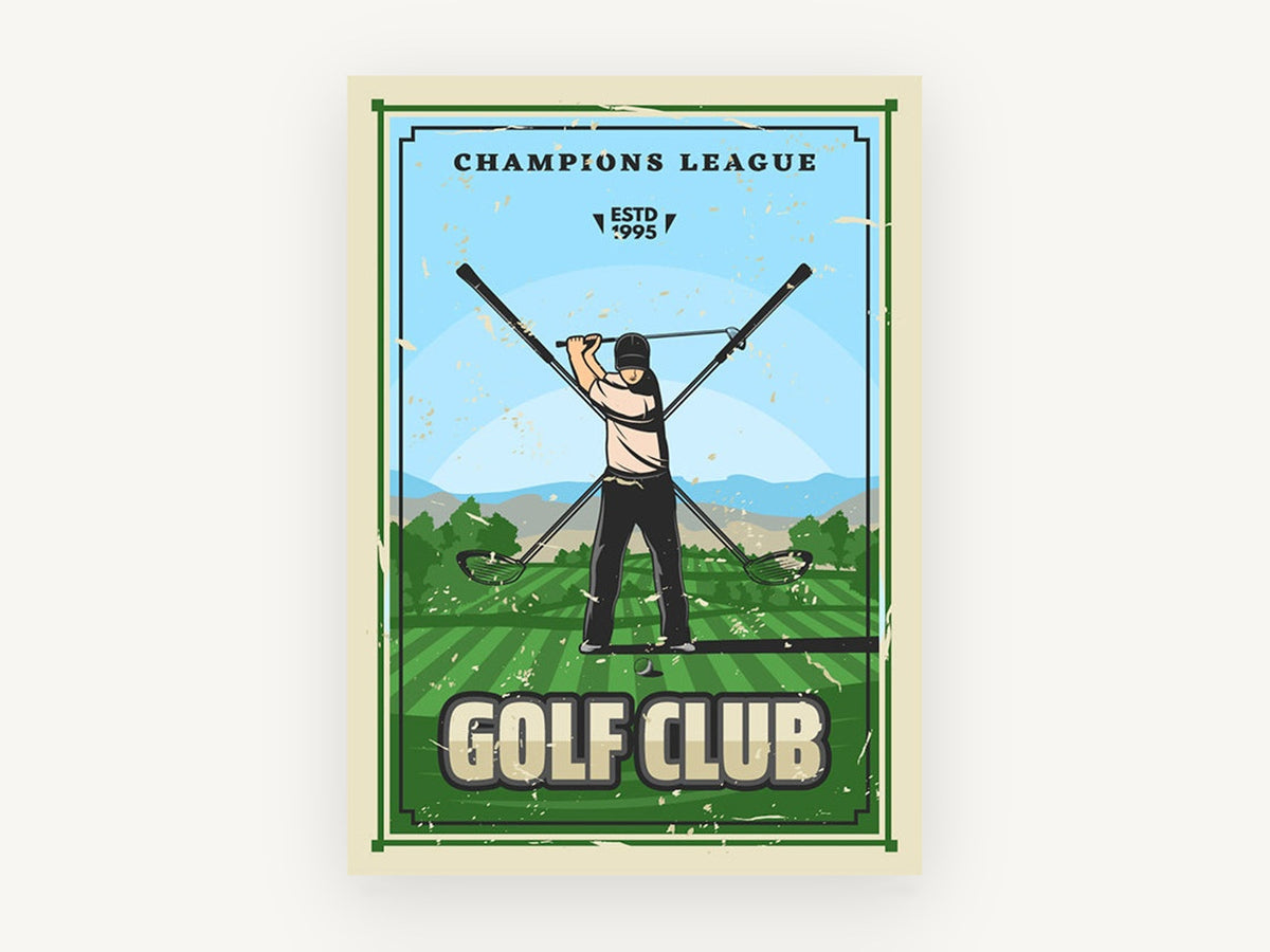 Champions League Golfer, vintage canvas wall art print, front view