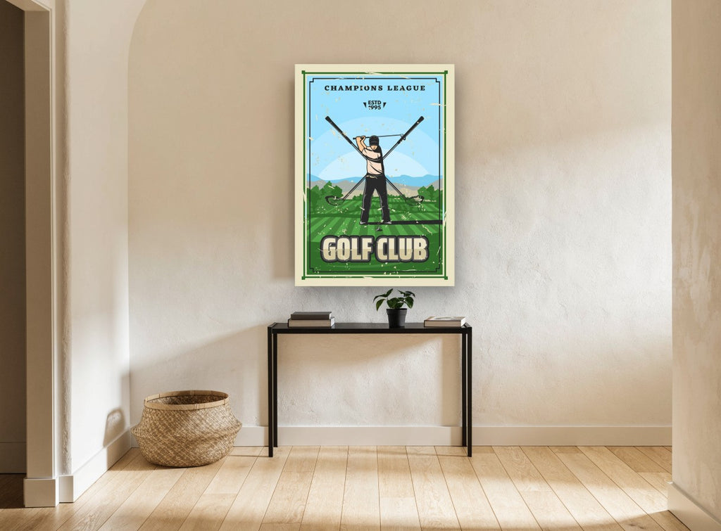 Champions League Golfer vintage canvas print on the wall of a hallway