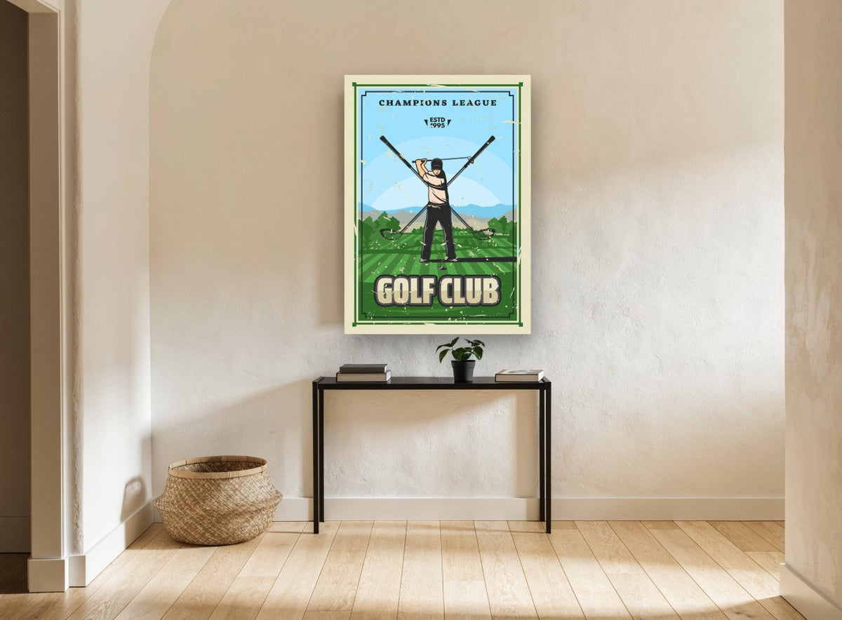 Champions League Golfer vintage canvas print on the wall of a hallway