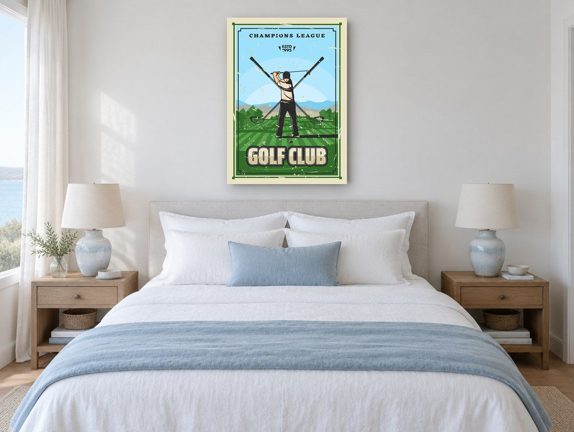 Champions League Golfer vintage canvas print on the wall of a coastal bedroom