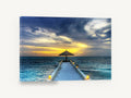 Lantern Jetty Dusk, thatched jetty sunset ocean photograph, coastal canvas wall art print ready to hang