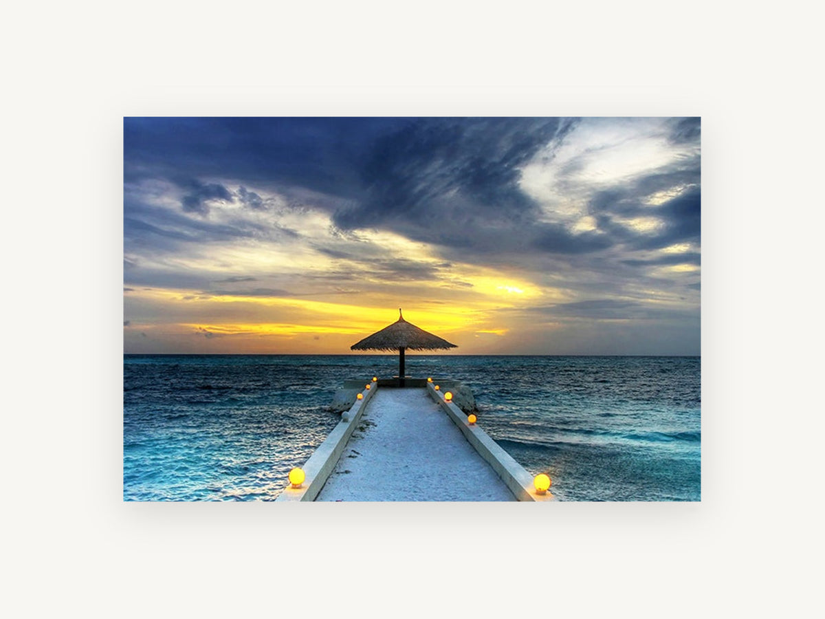 Lantern Jetty Dusk, coastal canvas wall art print, front view