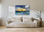 Lantern Jetty Dusk coastal canvas print on the wall of a living room