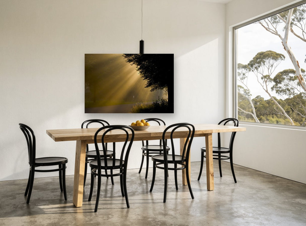 Golden Rays Roadside landscape canvas print on the wall of a dining room