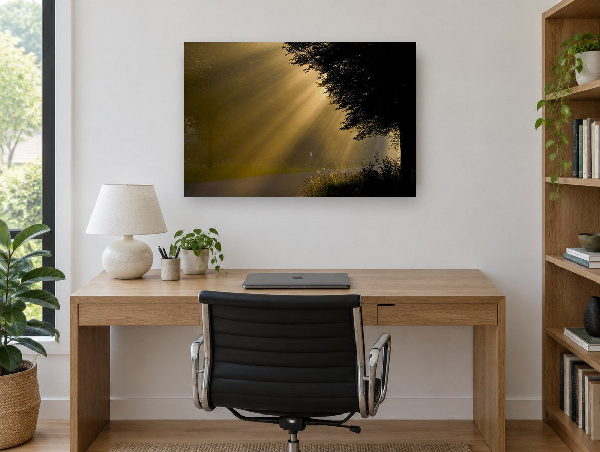 Golden Rays Roadside landscape canvas print on the wall of a study