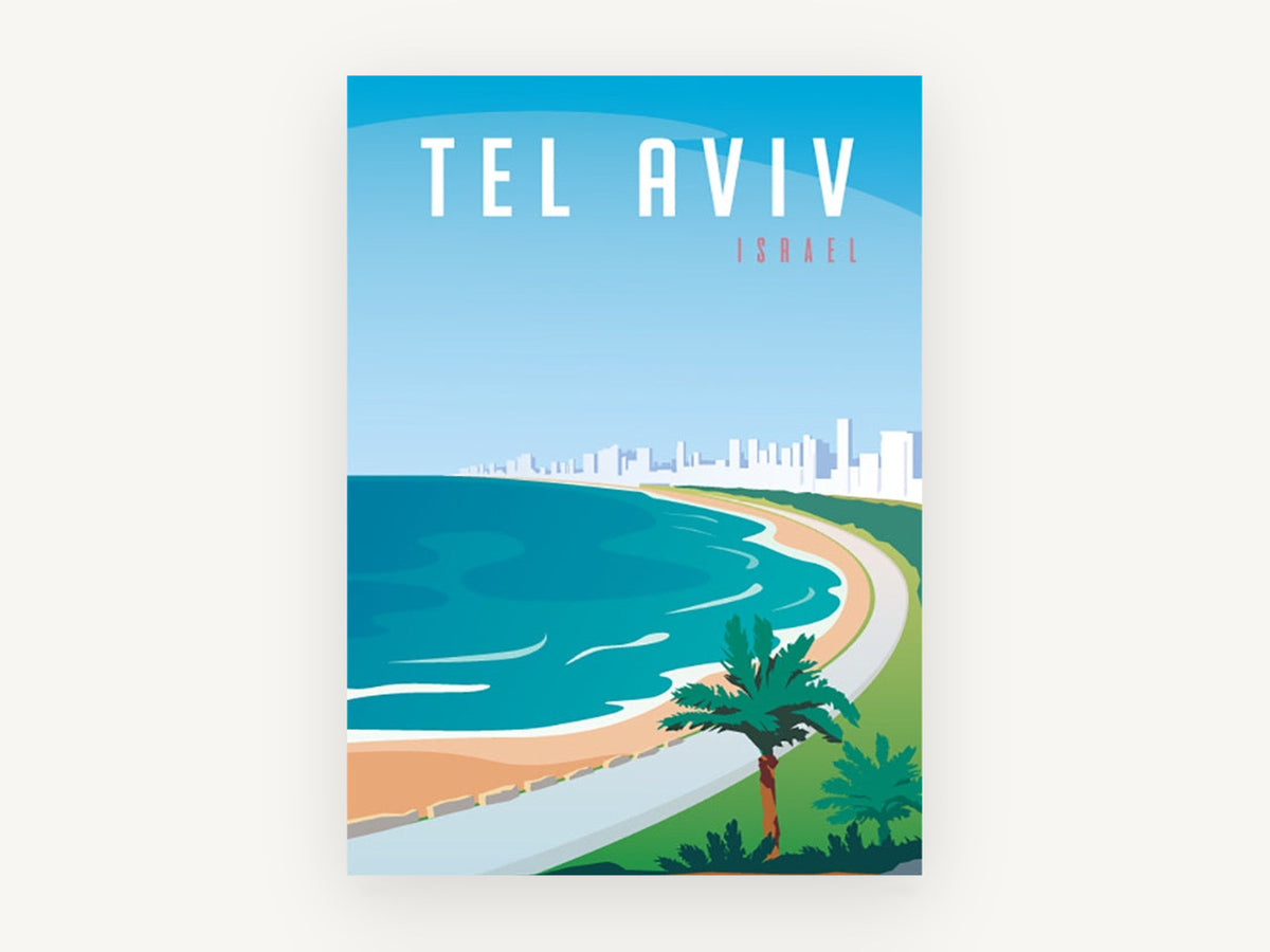 Tel Aviv Shoreline, vintage canvas wall art print, front view
