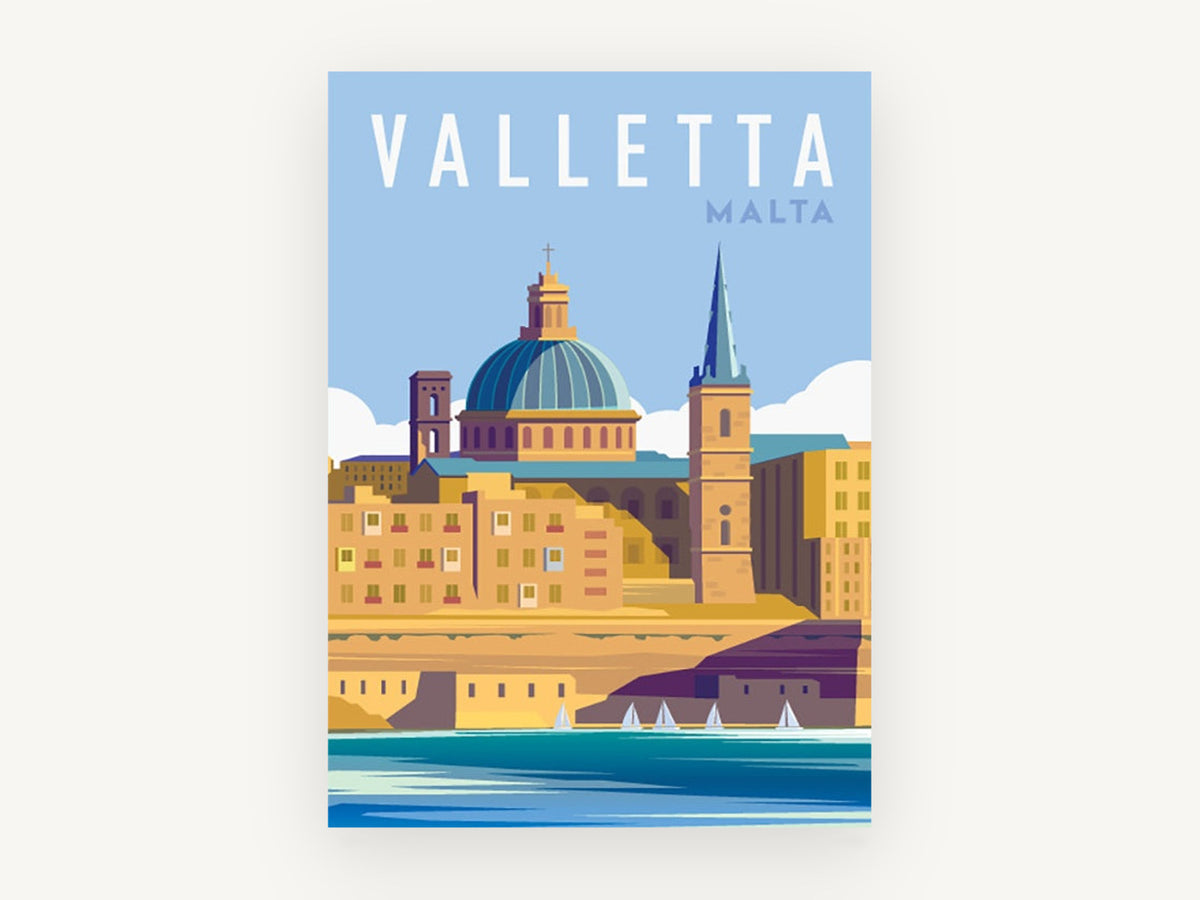 Valletta Harbour Dome, vintage canvas wall art print, front view