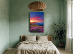Alpine Sunset Blooms floral canvas print on the wall of a bedroom
