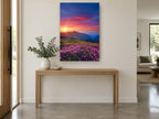 Alpine Sunset Blooms floral canvas print on the wall of a entry hall