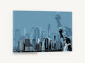 Liberty Over Manhattan, statue of liberty manhattan skyline blue, city canvas wall art print ready to hang