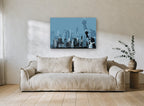 Liberty Over Manhattan city canvas print on the wall of a living room