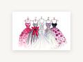 Five Gowns on Hangers, floral canvas wall art print, front view