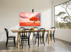 Red Maple Drift landscape canvas print on the wall of a dining room