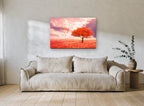 Red Maple Drift landscape canvas print on the wall of a living room