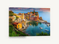 Vernazza Harbour Dusk, cinque terre harbour village photograph, coastal canvas wall art print ready to hang