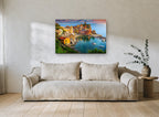 Vernazza Harbour Dusk coastal canvas print on the wall of a living room
