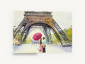 Umbrella Under the Tower, eiffel tower couple watercolour painting, floral canvas wall art print ready to hang