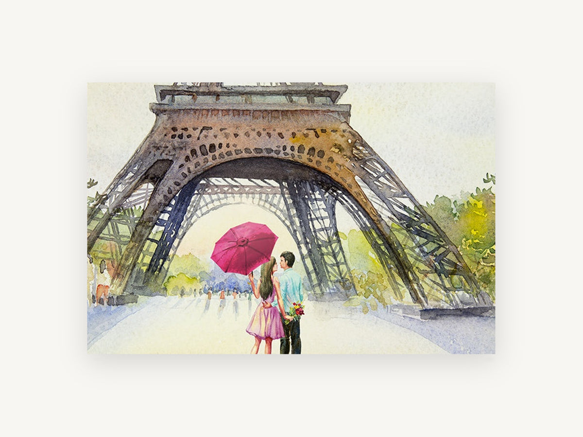 Umbrella Under the Tower, floral canvas wall art print, front view