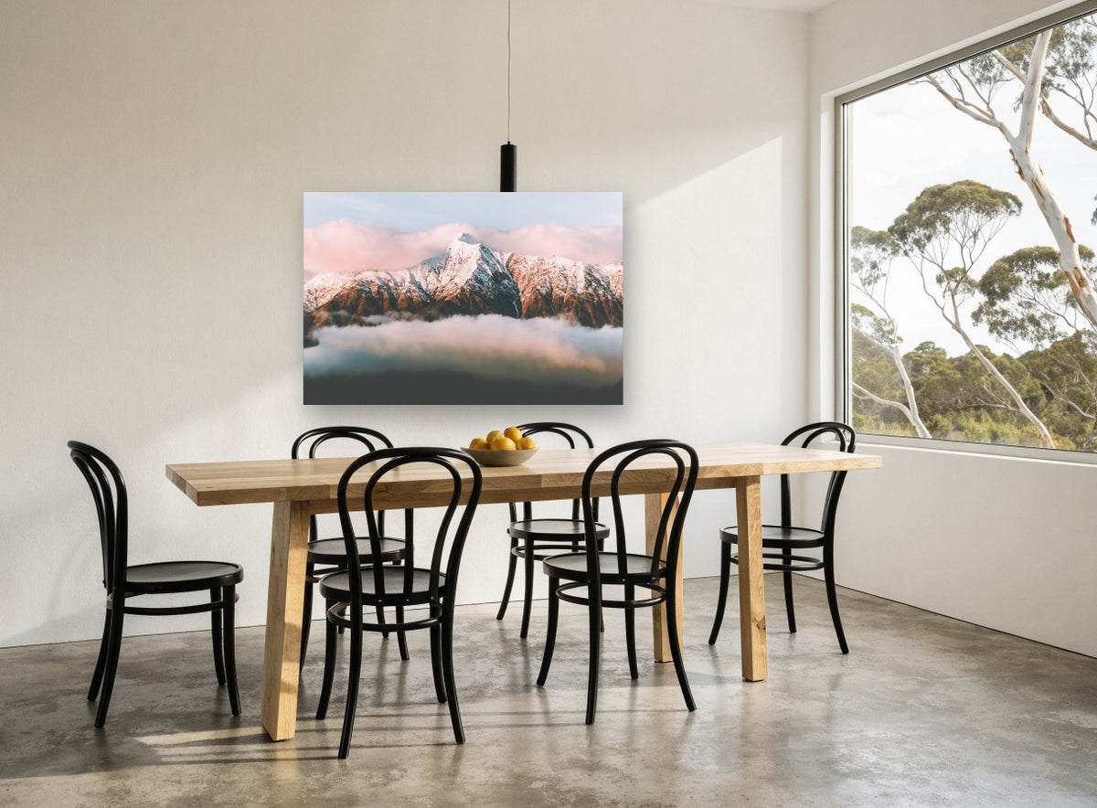 Rose Light Ridge landscape canvas print on the wall of a dining room