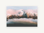 Rose Light Ridge, snow capped mountain cloud photograph, landscape canvas wall art print, front view