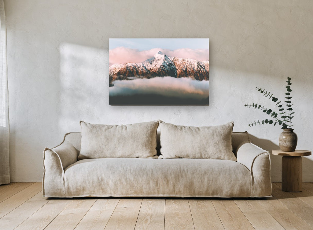 Rose Light Ridge landscape canvas print on the wall of a living room