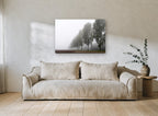 Poplar Row in Fog landscape canvas print on the wall of a living room