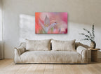 Dewdrop on White Petal floral canvas print on the wall of a living room