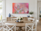 Dewdrop on White Petal floral canvas print on the wall of a Hamptons dining room