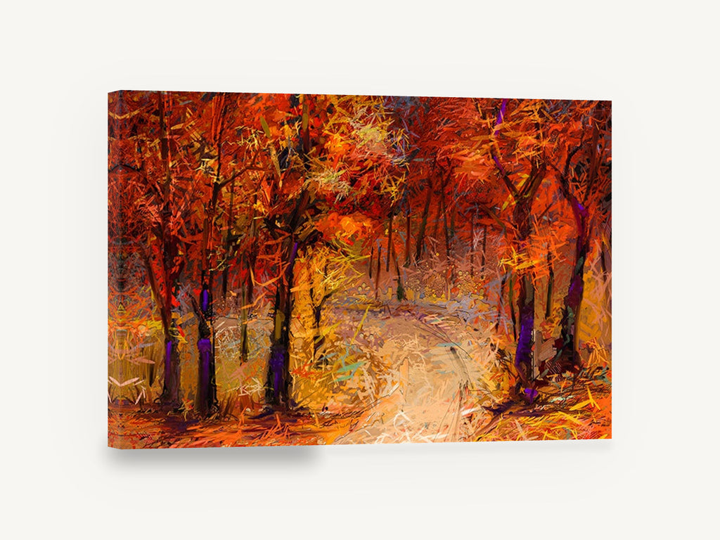 Ember Forest Path, autumn forest path expressive painting, floral canvas wall art print ready to hang
