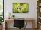 Meadow Thistle Glow floral canvas print on the wall of a study