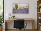 Lavender Hillside Dusk floral canvas print on the wall of a study