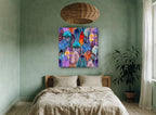 Plumage Patchwork animal canvas print on the wall of a bedroom