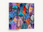 Plumage Patchwork, colourful feather watercolour pattern, animal canvas wall art print ready to hang