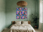 Rainbow Feather Mosaic animal canvas print on the wall of a bedroom