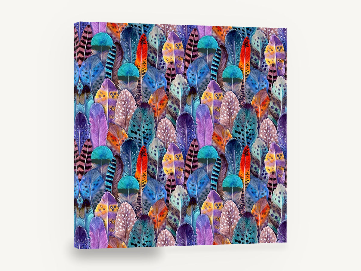 Rainbow Feather Mosaic, colourful feather pattern watercolour, animal canvas wall art print ready to hang