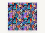 Rainbow Feather Mosaic, colourful feather pattern watercolour, animal canvas wall art print, front view