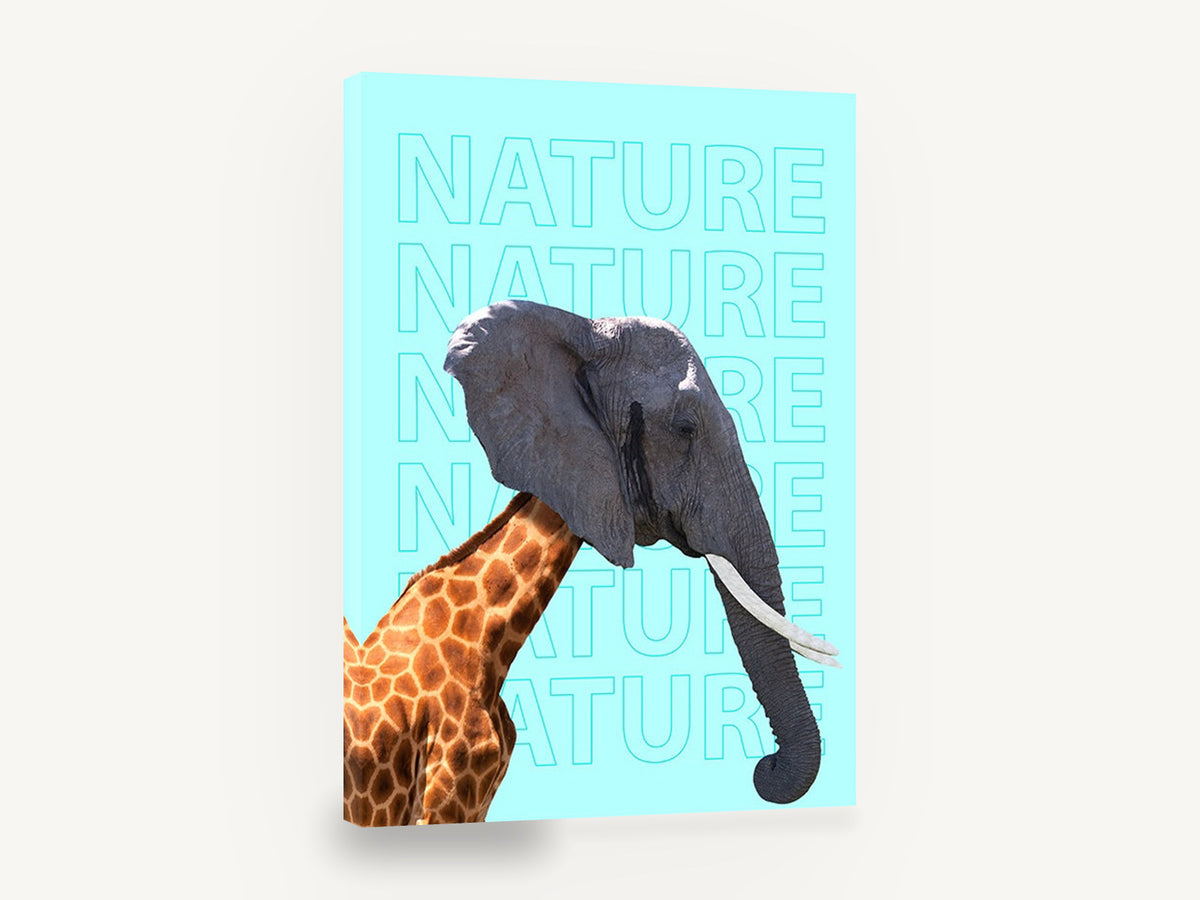 Giraffe Elephant Mashup, elephant giraffe collage typography, animal canvas wall art print ready to hang