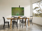 Peacock Fan Display animal canvas print on the wall of a dining room
