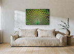 Peacock Fan Display animal canvas print on the wall of a living room