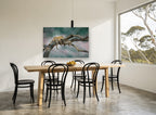 Leopard at Rest animal canvas print on the wall of a dining room