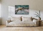 Leopard at Rest animal canvas print on the wall of a living room