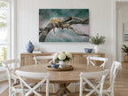 Leopard at Rest animal canvas print on the wall of a Hamptons dining room