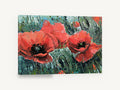 Poppies in Teal Field, red poppies palette knife floral, floral canvas wall art print ready to hang