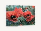 Poppies in Teal Field, red poppies palette knife floral, floral canvas wall art print ready to hang