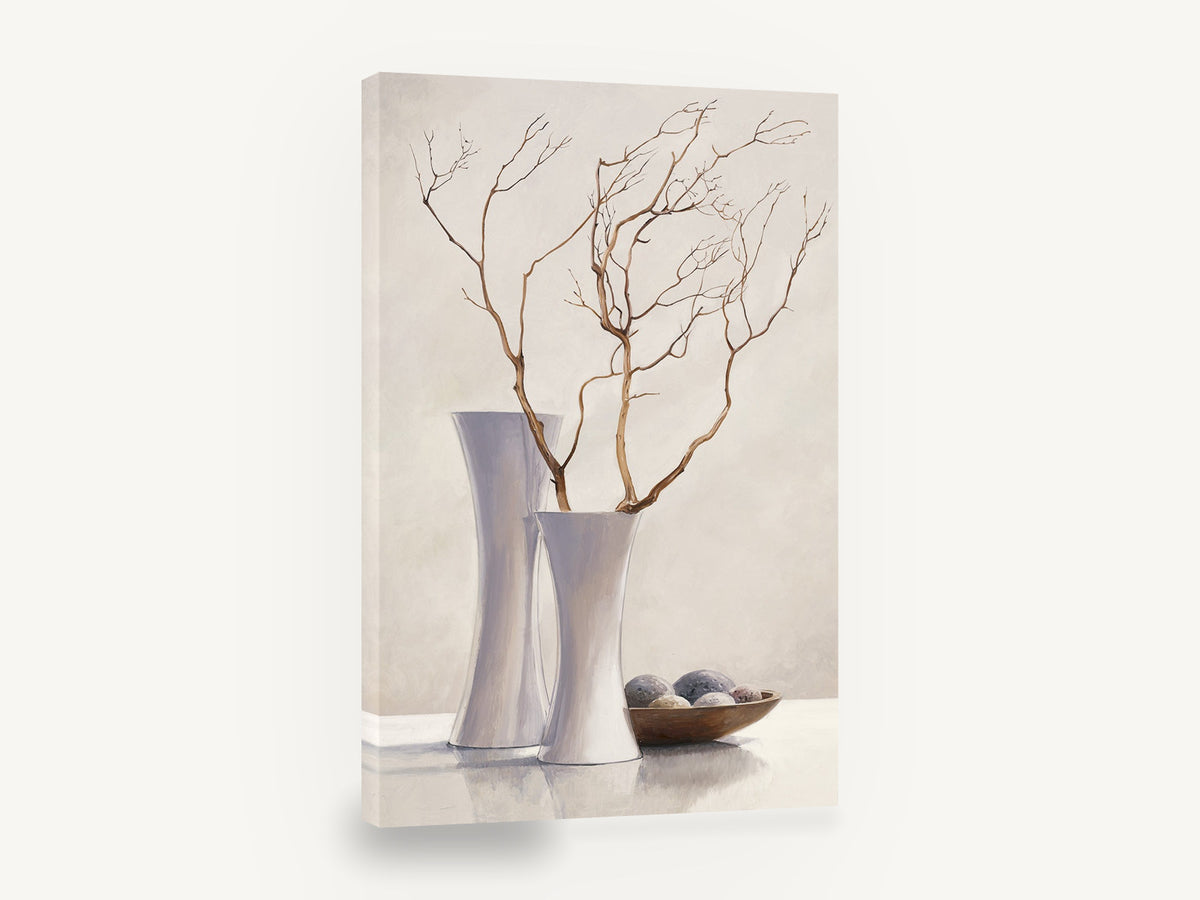 Bare Branches in White, bare branch vases still life painting, floral canvas wall art print ready to hang