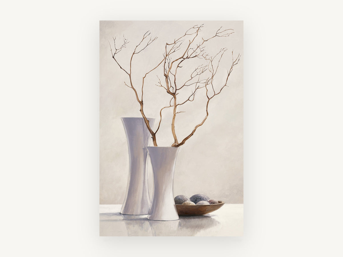 Bare Branches in White, floral canvas wall art print, front view