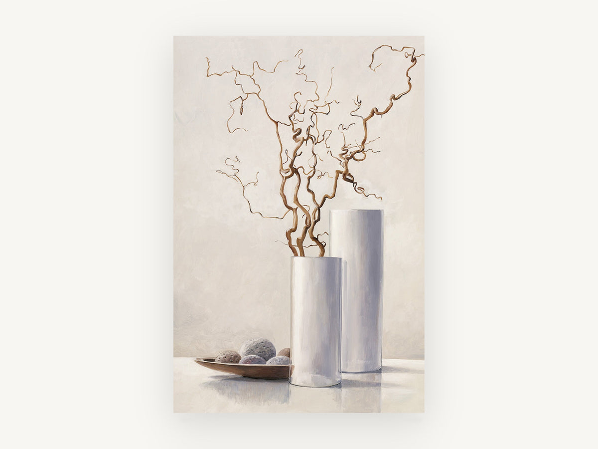 Twisted Willow Vases, floral canvas wall art print, front view