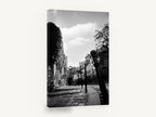 Cobbled Lane Bollards, paris cobbled street black and white photograph, city canvas wall art print ready to hang
