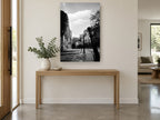 Cobbled Lane Bollards city canvas print on the wall of a entry hall