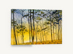 Golden Glow Woodland, golden forest watercolour landscape, landscape canvas wall art print ready to hang